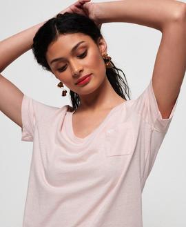 Camiseta Cuello Pico Rosa Superdry para Mujer