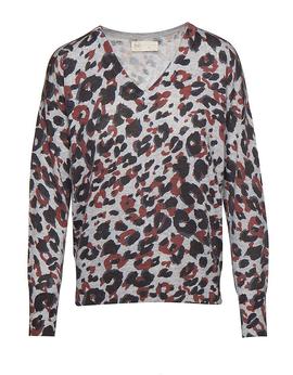 Jersey Pullover Gris Animal Print BSB Mujer